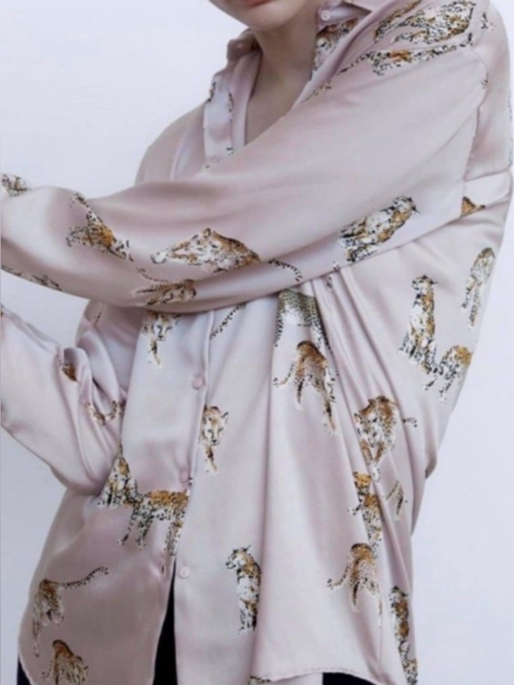 Zara Lavender Button-Up Shirt with Leopard